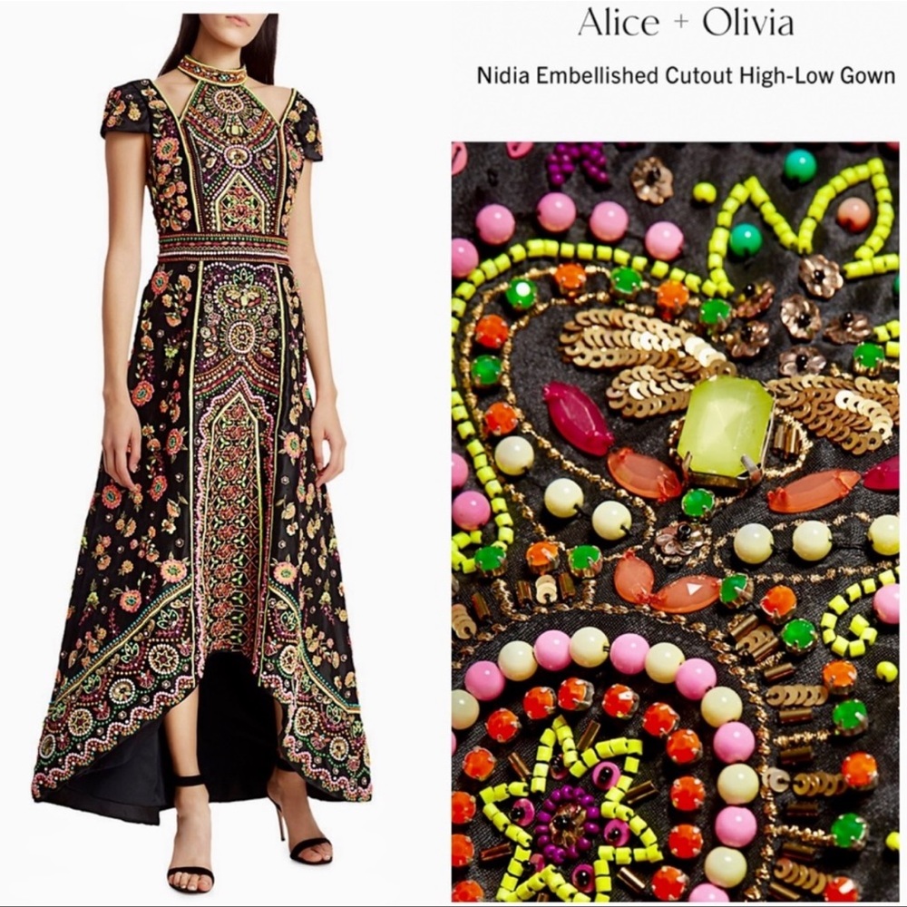 Alice and Olivia “Nidia Embellished Cutout Hi-Lo Gown”